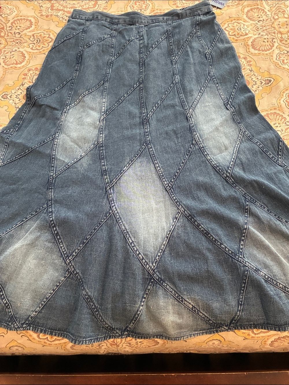Womens Dark Blue Patchwork Denim Skirt